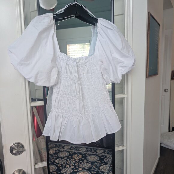 NWOT ASTR Savina White Puff Sleeve Cropped Top - L from Anthropologie - Picture 3 of 7